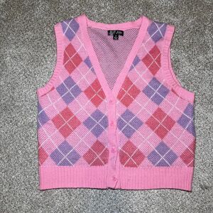 Pink plaid sweater vest